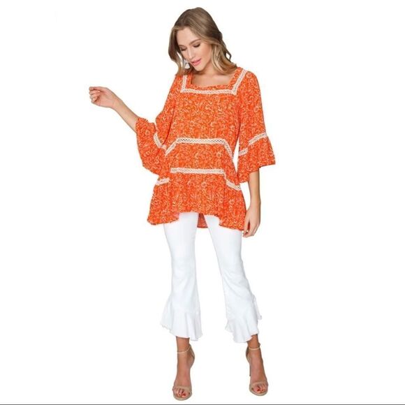 Free People Orange floral Talk About It Tunic Top NWOT size Small - Picture 7 of 8